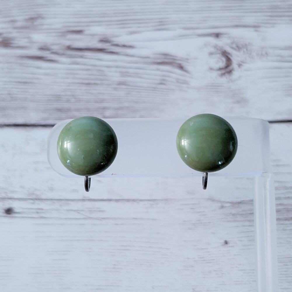 Vintage Screw On Earrings Olive Green 5/8"